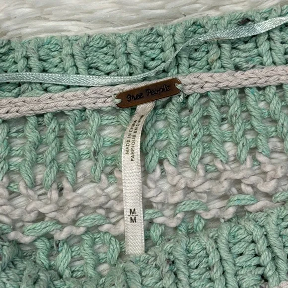 FREE PEOPLE Provence Stripe Open Knit Silk Blend Pullover Sweater Cloud Combo - Picture 4 of 5